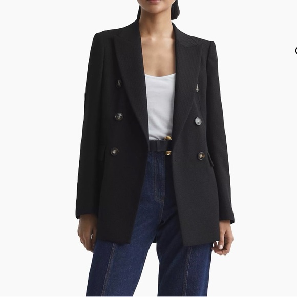 REISS. Double breasted navy twill blazer pristine condition - size 8 - Picture 10 of 10